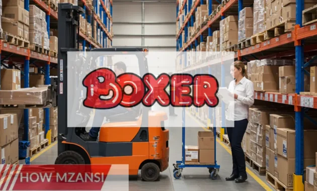 A busy warehouse with workers loading and organizing stock. One worker is operating a forklift, another is picking items from shelves, and a supervisor is checking inventory on a clipboard. The environment is bright, clean, and well-organized, reflecting a productive workplace.