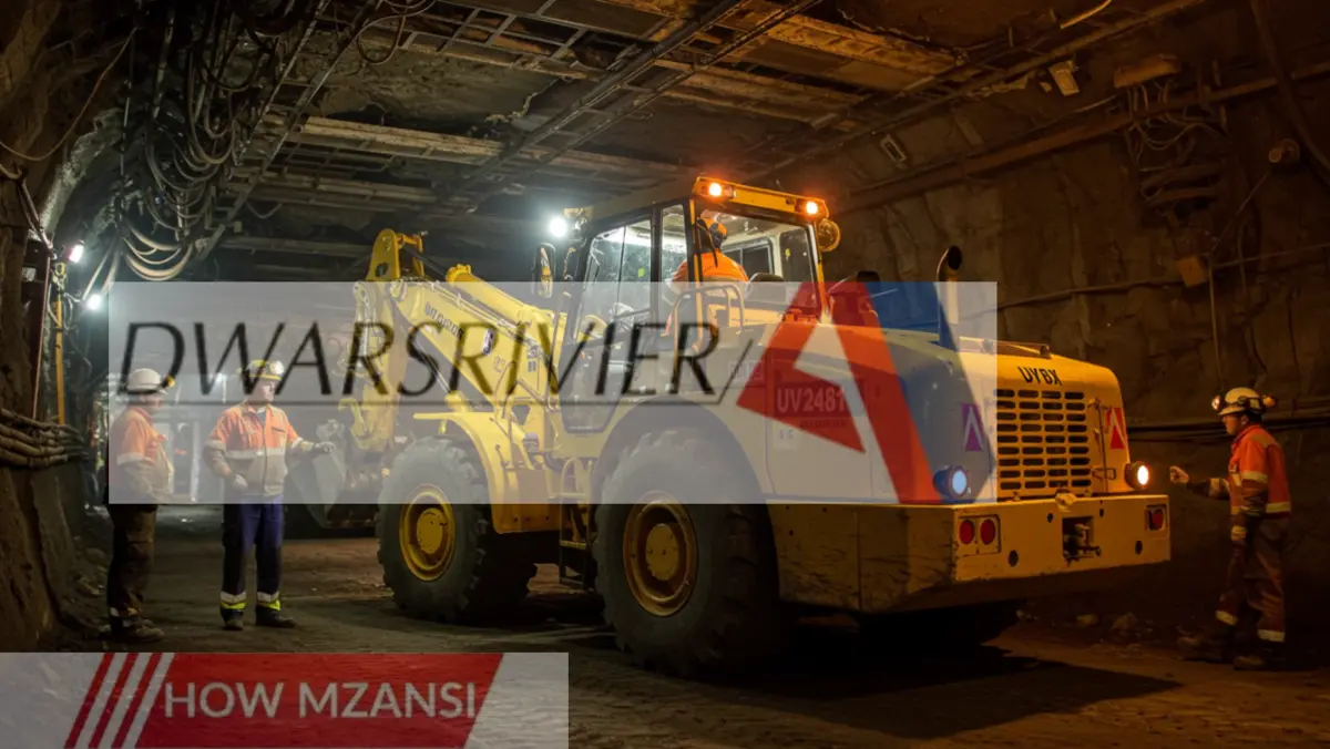 image of an underground mining operation with a UV Operator driving a heavy-duty underground vehicle. The scene should include mining workers in safety gear, dim lighting, and an industrial mining environment. The image should emphasize the importance of mining safety and teamwork.