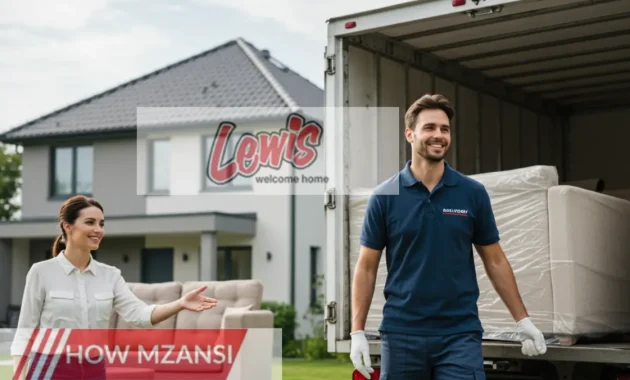 A professional delivery driver unloading furniture from a truck in front of a happy customer's house. The driver is wearing a branded uniform, smiling, and ensuring the furniture is properly placed. The background features a clean, modern home with a clear sky, emphasizing professionalism and customer satisfaction."