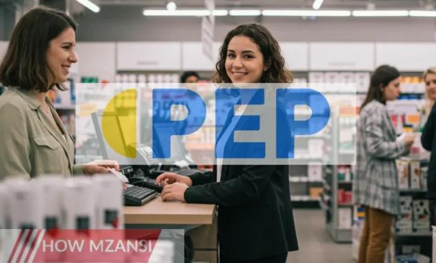 A vibrant retail store scene with a smiling sales assistant helping customers at the checkout and organizing merchandise. The store is bright, welcoming, and full of neatly displayed products. The atmosphere is friendly, showing teamwork and excellent customer service.