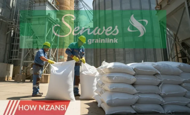 A hardworking general worker in an agricultural grain storage facility, cleaning the silos and handling grain bags. The setting includes large silos, machinery, and a well-maintained work environment, with a clear blue sky in the background, symbolizing growth and opportunity.