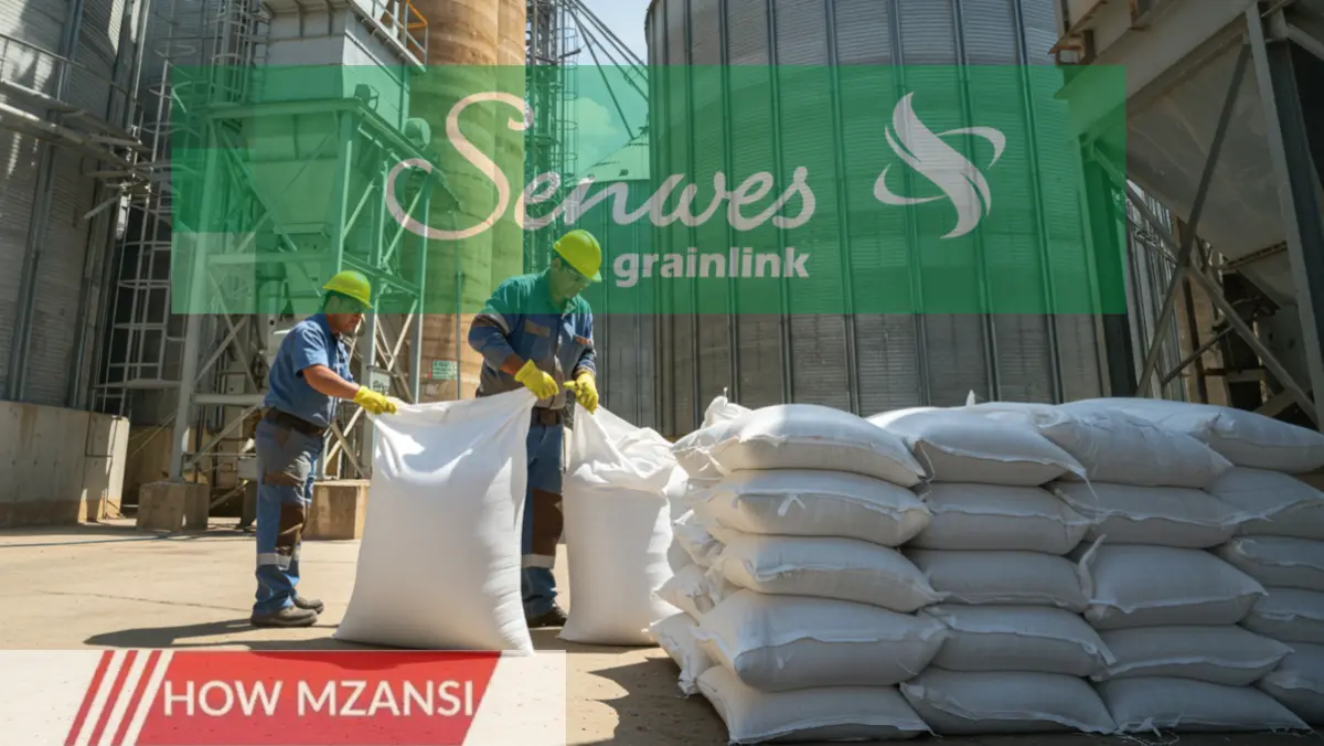 A hardworking general worker in an agricultural grain storage facility, cleaning the silos and handling grain bags. The setting includes large silos, machinery, and a well-maintained work environment, with a clear blue sky in the background, symbolizing growth and opportunity.