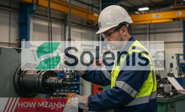 An industrial maintenance worker wearing PPE (helmet, gloves, and safety vest), performing mechanical work in a factory setting. The background should show industrial equipment, tools, and a clean, organized workspace. The worker should appear focused and engaged in their task.