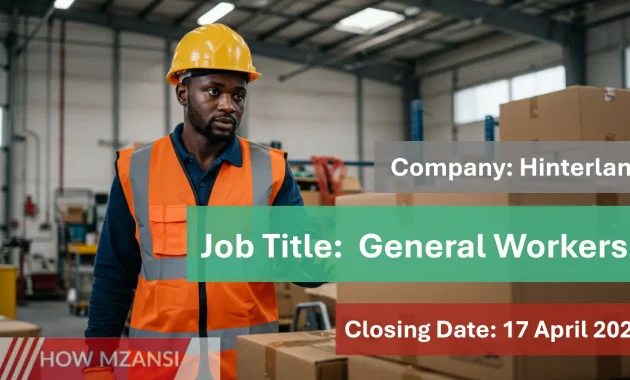A strong and focused South African male or female general worker wearing safety gear (reflective vest, gloves, helmet) actively loading boxes in a clean, organized warehouse with natural lighting. Background includes industrial shelving, tools, and work equipment. The setting should look efficient, safe, and welcoming
