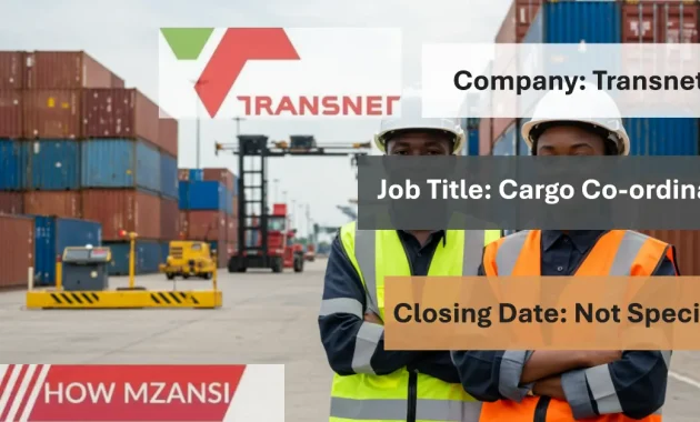 A young African male and female in safety gear (reflective vests and hard hats), standing confidently in front of a cargo train and stacked containers at a busy freight terminal during the day. The scene should include elements like a weighbridge, handheld scanning device, and forklifts in the background to show the environment of cargo coordination. Bright, clean, and professional aesthetic.